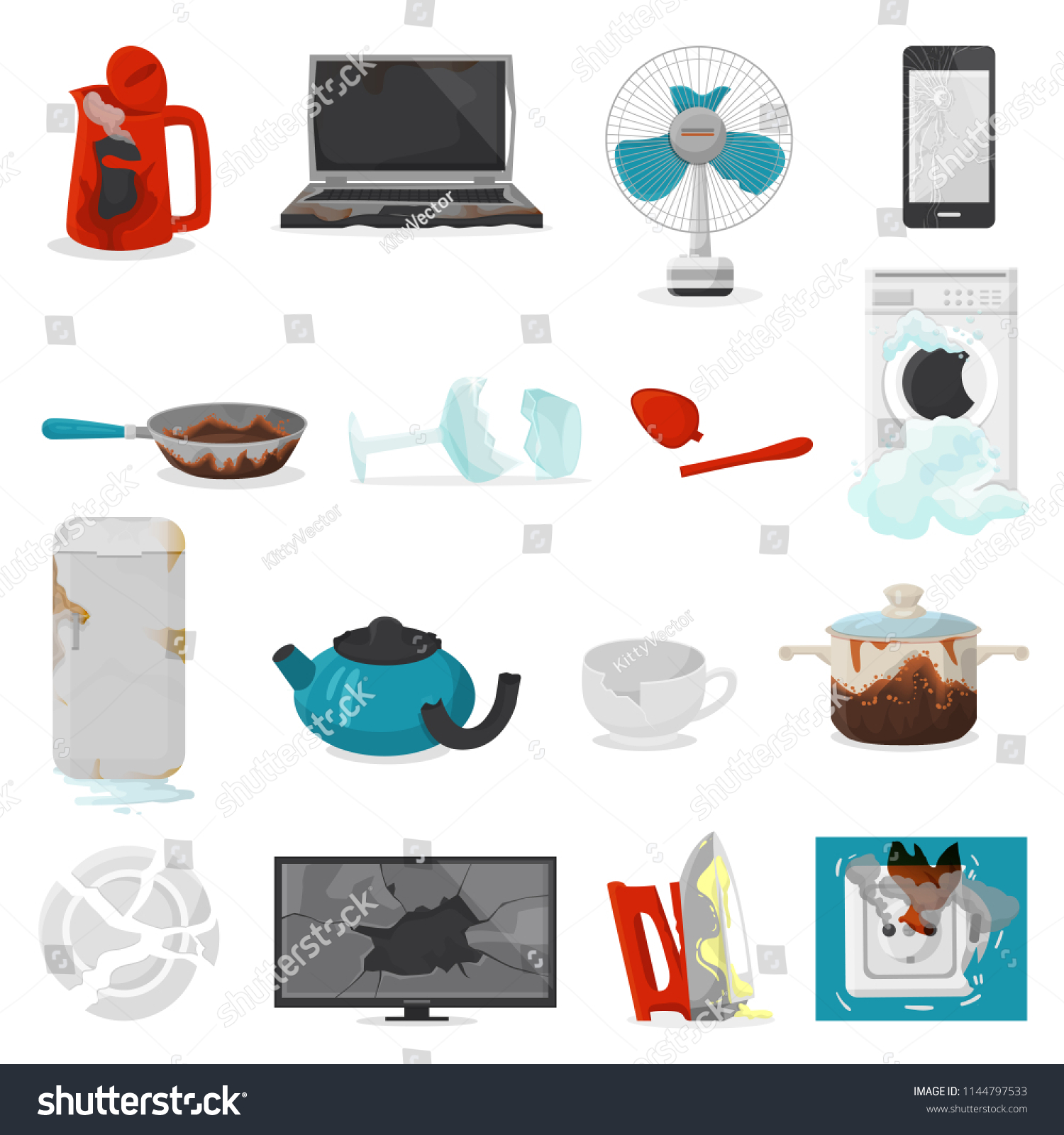 Broken Appliance Vector Damaged Homeappliances Burnt Stock Vector   Stock Vector Broken Appliance Vector Damaged Homeappliances Or Burnt Electrical Household Equipment Illustration 1144797533 