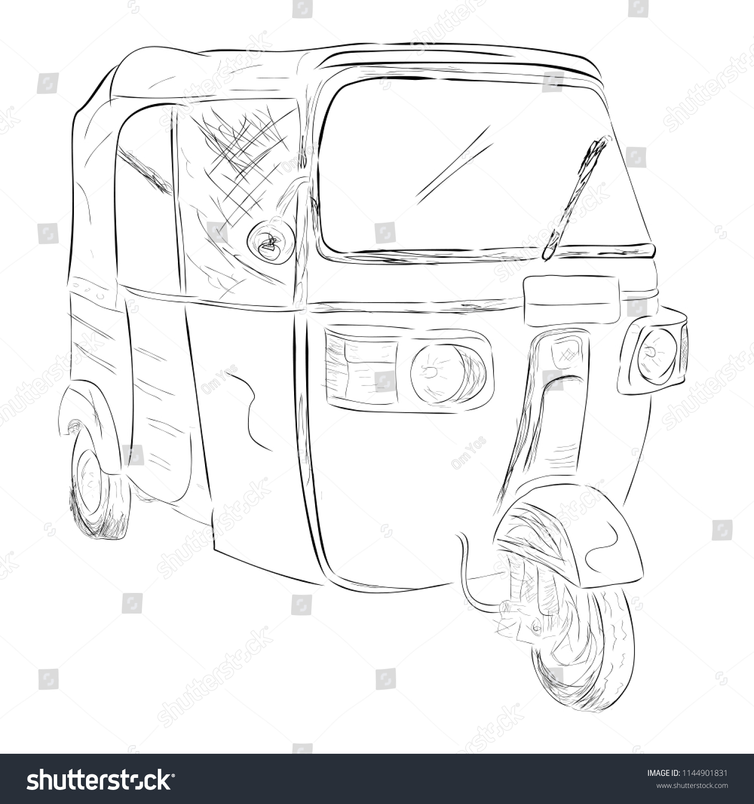 Vector Sketch Classic Big Bus Isolated Stock Vector (Royalty Free ...