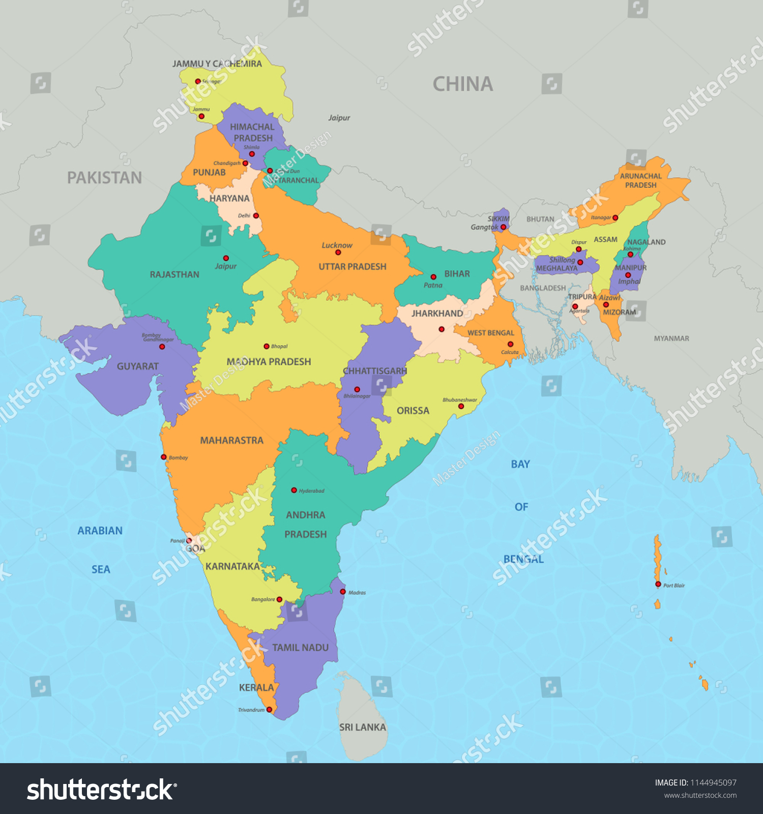 Map India Stock Vector (Royalty Free) 1144945097 | Shutterstock