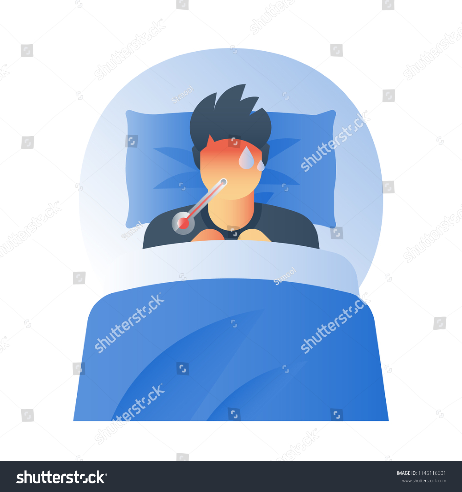 Fever Concept High Temperature Thermometer Sick Stock Vector (Royalty ...