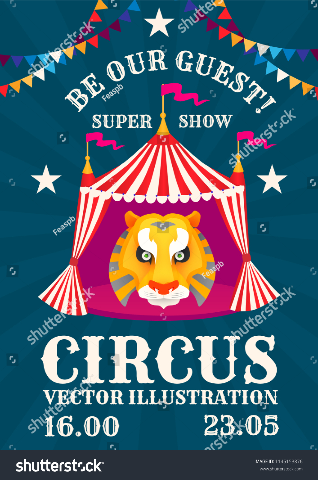 Vintage Circus Poster Tiger Head Flag Stock Vector (Royalty Free ...