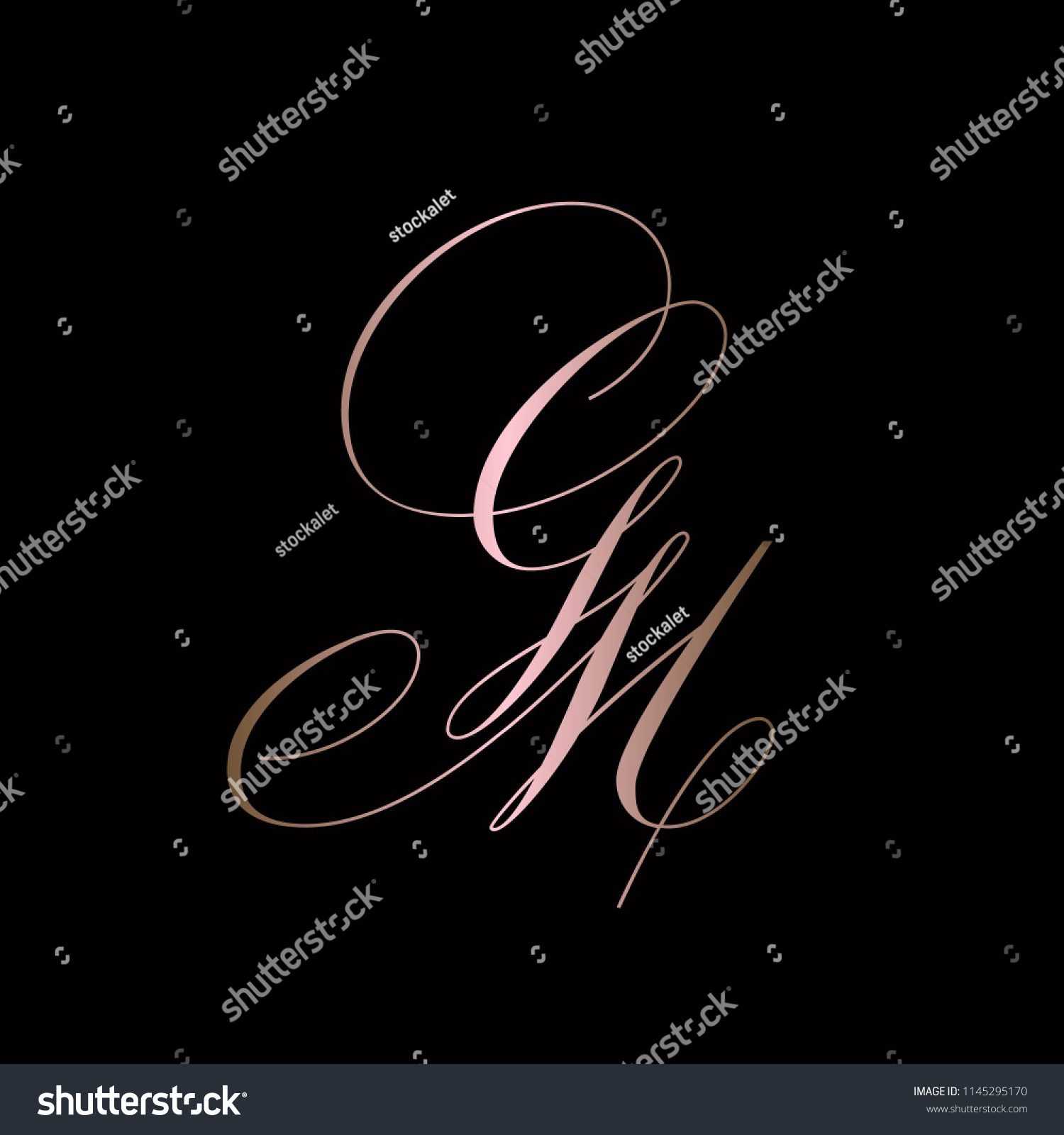Rose Gold Gm Monogram Logoelegant Delicate Stock Vector (Royalty Free