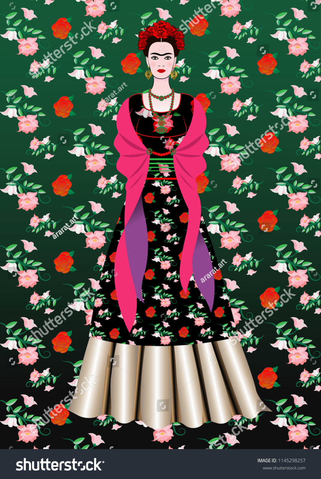 Frida Kahlo Vector Portrait Mexican Woman Stock Vektorgrafik Lizenzfrei 1145298257 Shutterstock 0030