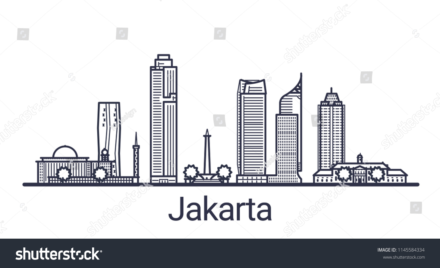 Skyline Jakarta City Linear Style Jakarta Stock Vector (Royalty Free ...