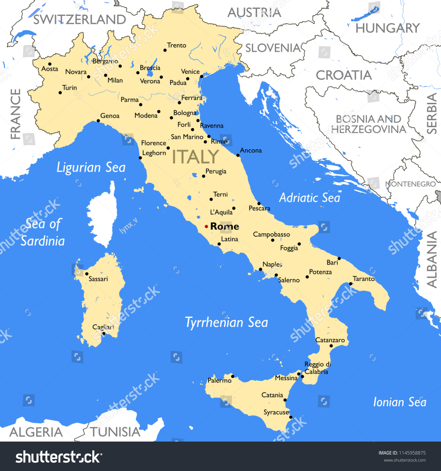 Detailed Color Italy Map Stock Illustration 1145958875 | Shutterstock