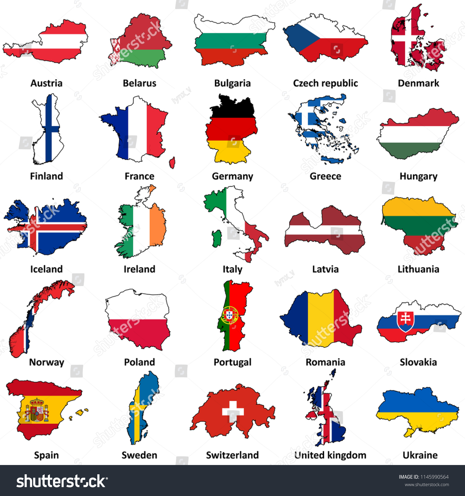 European Flags Map Shape On White Stock Illustration 1145990564 ...