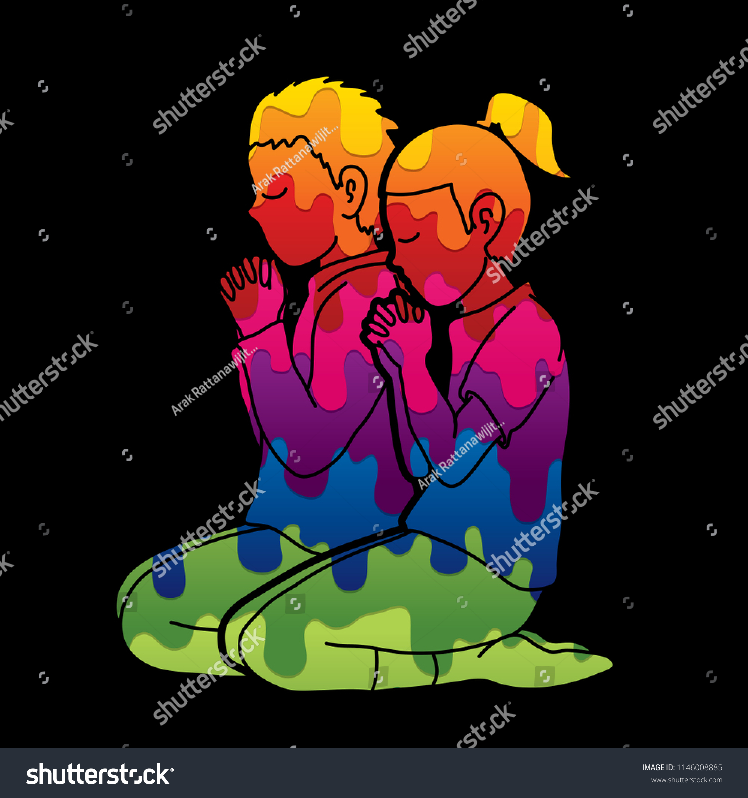 Boy Girl Pray Together Prayer Christian Stock Vector Royalty Free 1146008885 Shutterstock 4326