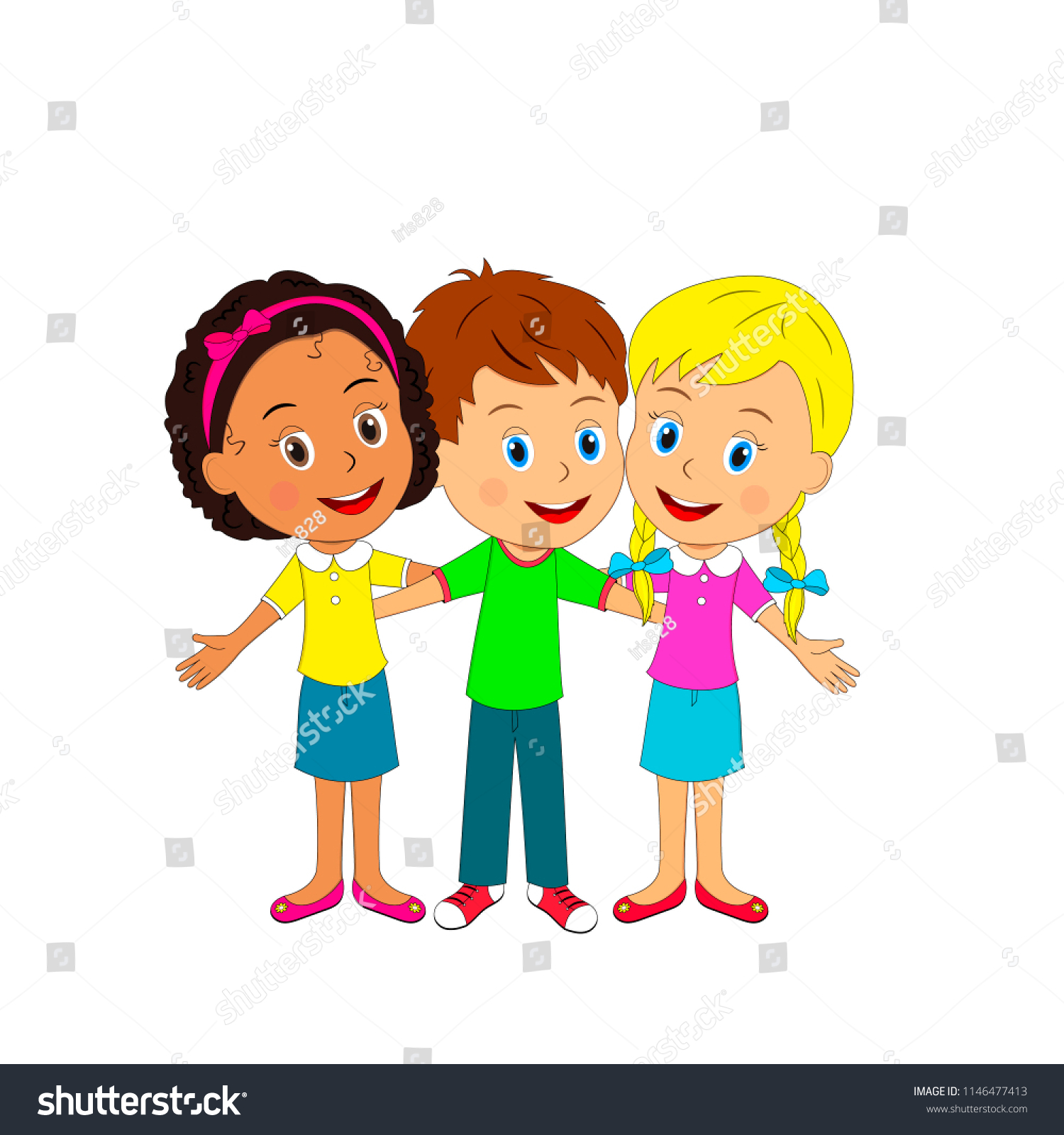 Kids Boy Girls Standing Hugging Each Stock Vector (Royalty Free ...