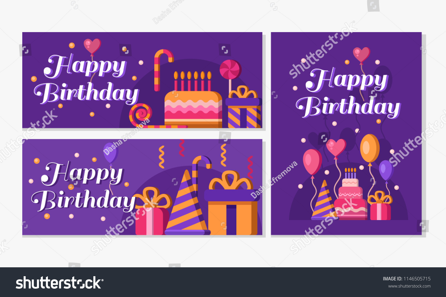 Collection Happy Birthday Banners Purple Set Stock Vector (Royalty Free ...