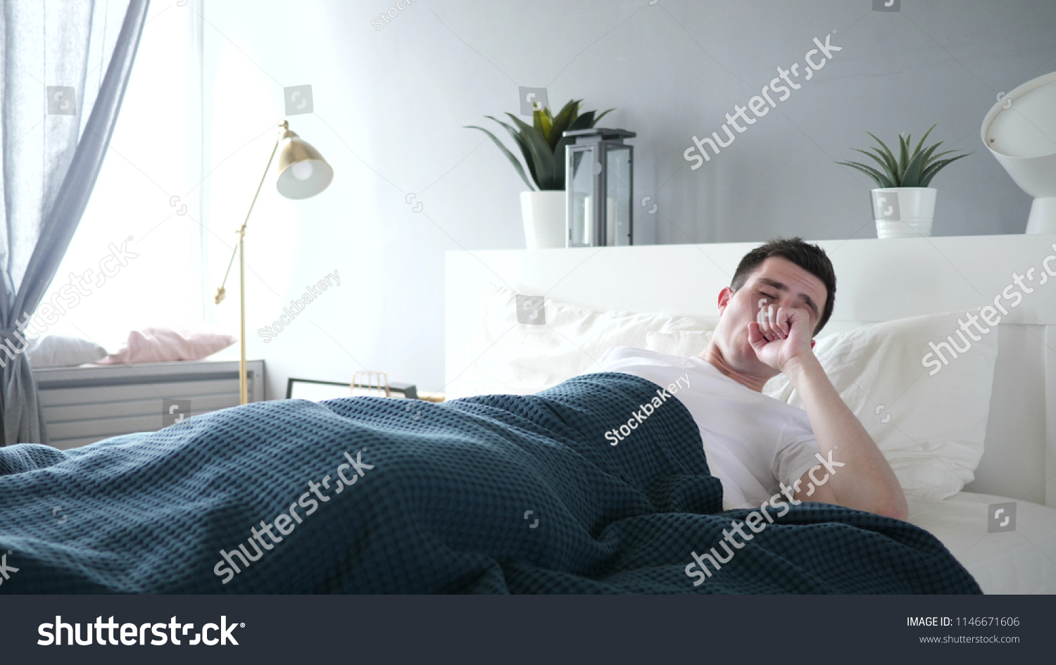 Sick Man Coughing While Sleeping Bed Stock Photo 1146671606 | Shutterstock