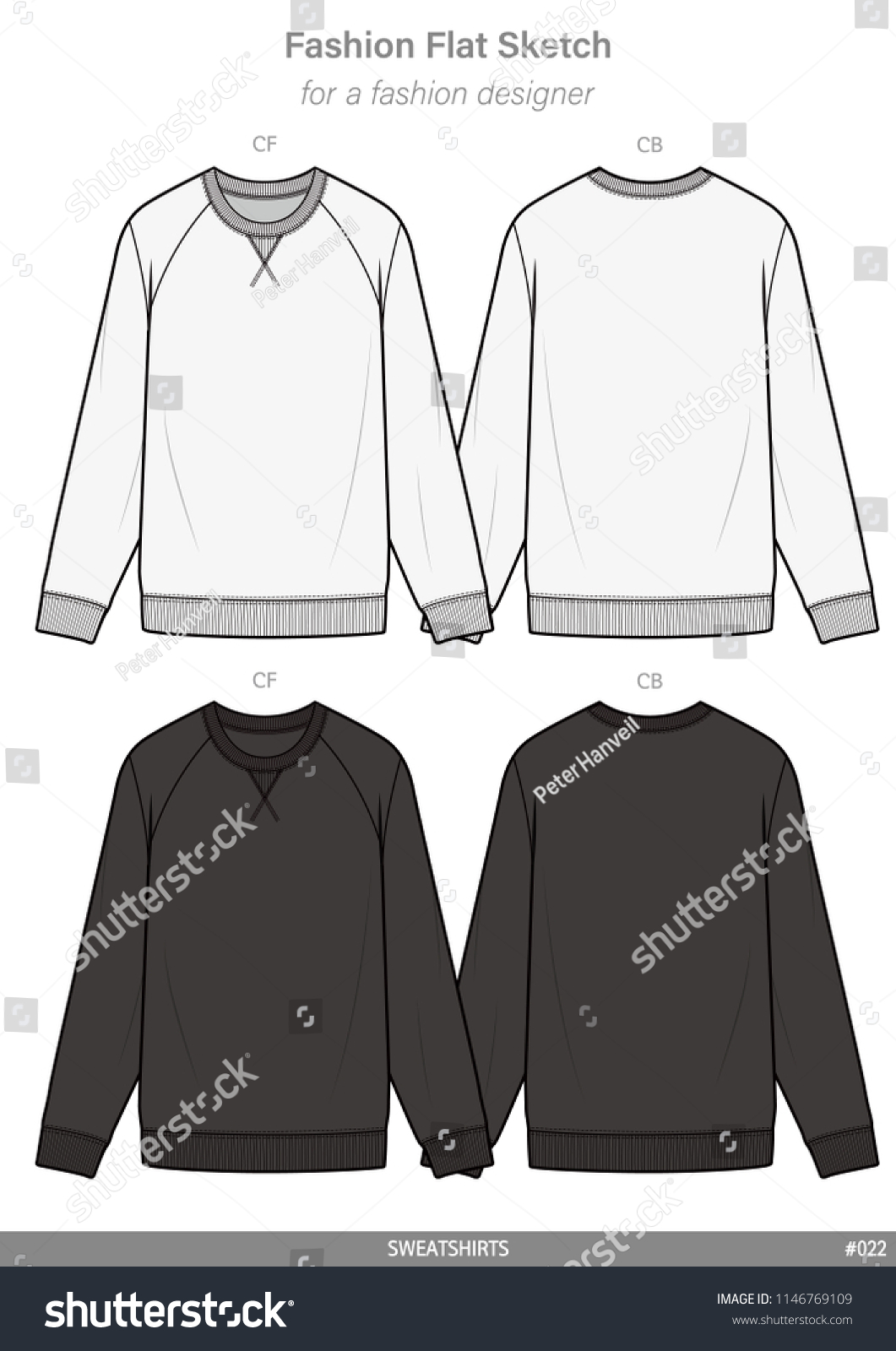 Sweatshirts Fashion Flat Sketches Technical Drawings   Stock Vector Sweatshirts Fashion Flat Sketches Technical Drawings Teck Pack Illustrator Vector Template 1146769109 