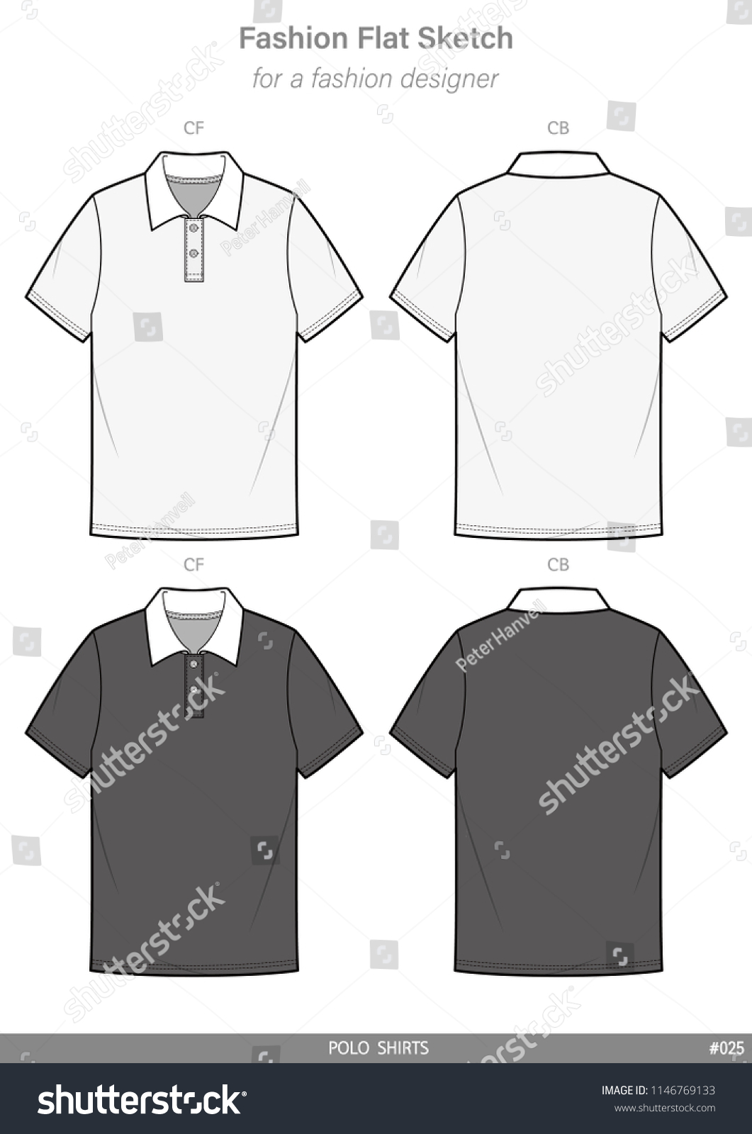 Polo Shirts Fashion Flat Sketches Technical Stock Vector (Royalty Free ...