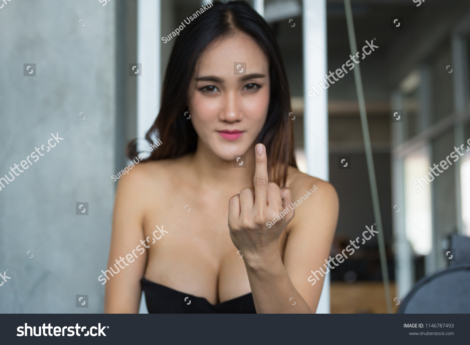 Sexy Young Woman Big Breast Woman Stock