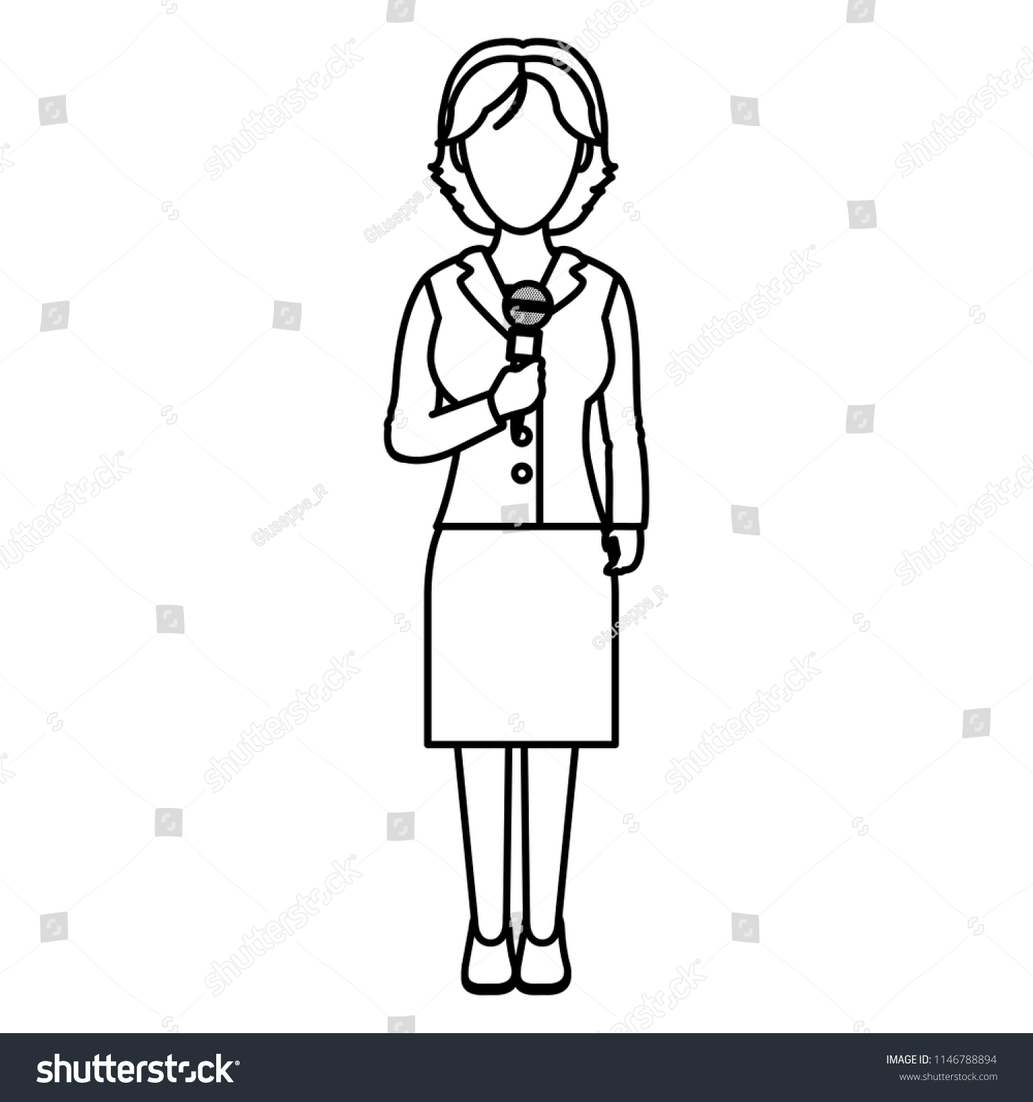 Line Elegant Woman Reporter Hairstyle Clothes Stock Vector Royalty Free 1146788894 Shutterstock