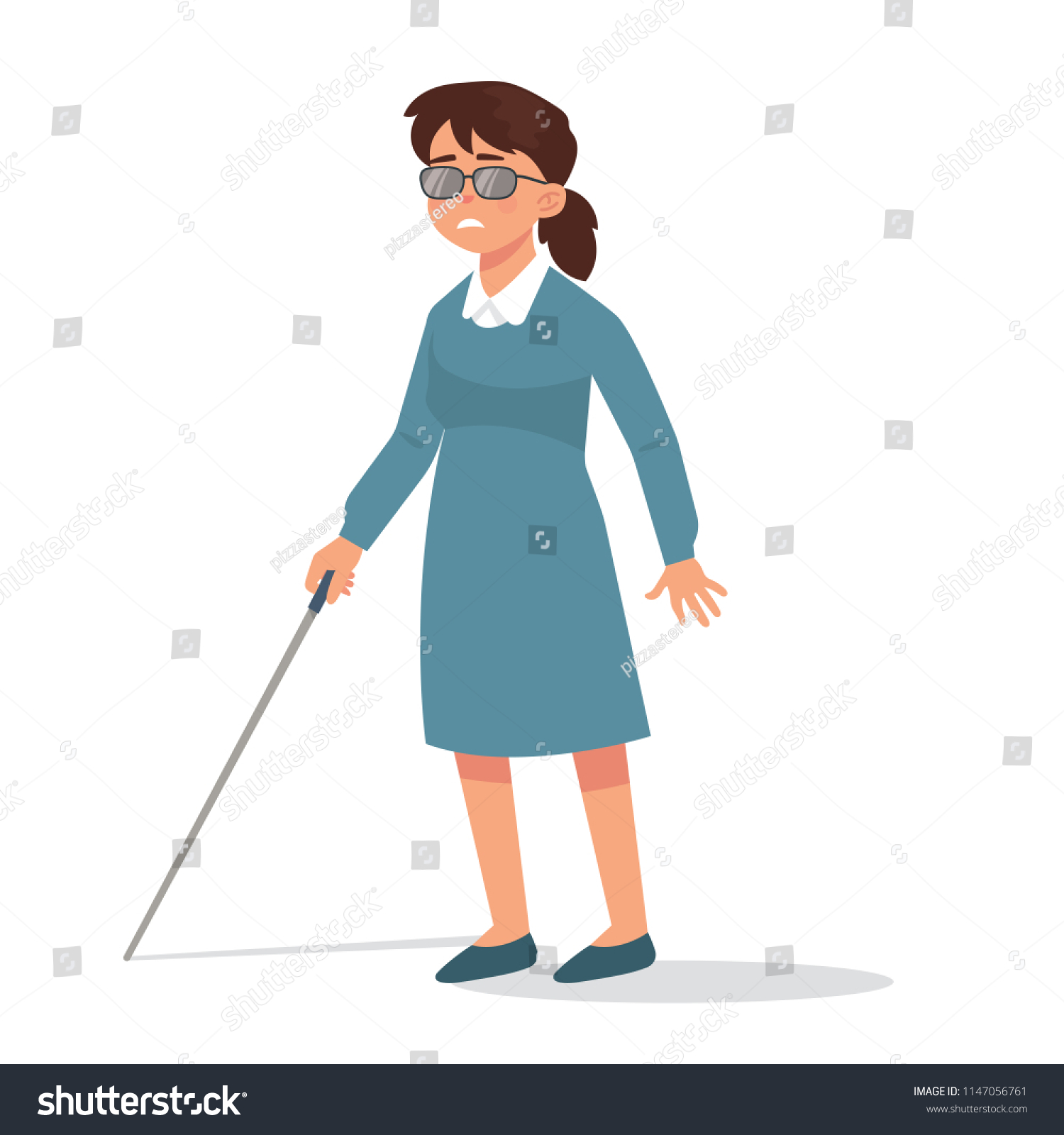 Vector Illustration Blind Girl Walking Her Stock Vector (Royalty Free ...