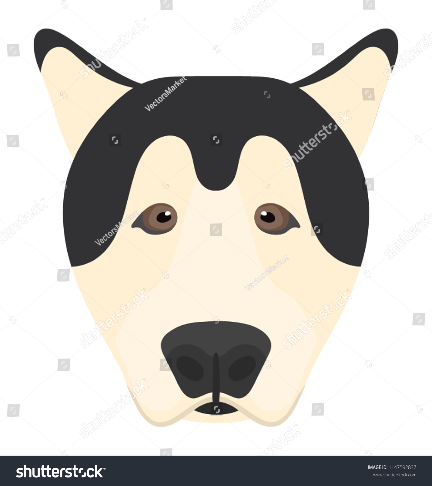 Domestic Dog Small Ears Black White Stock Vector (Royalty Free