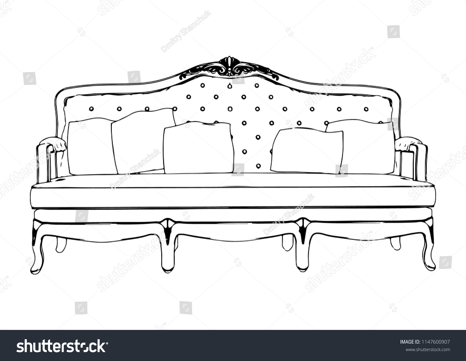 Sketch Retro Sofa Vector Stock Vector (Royalty Free) 1147600907 ...