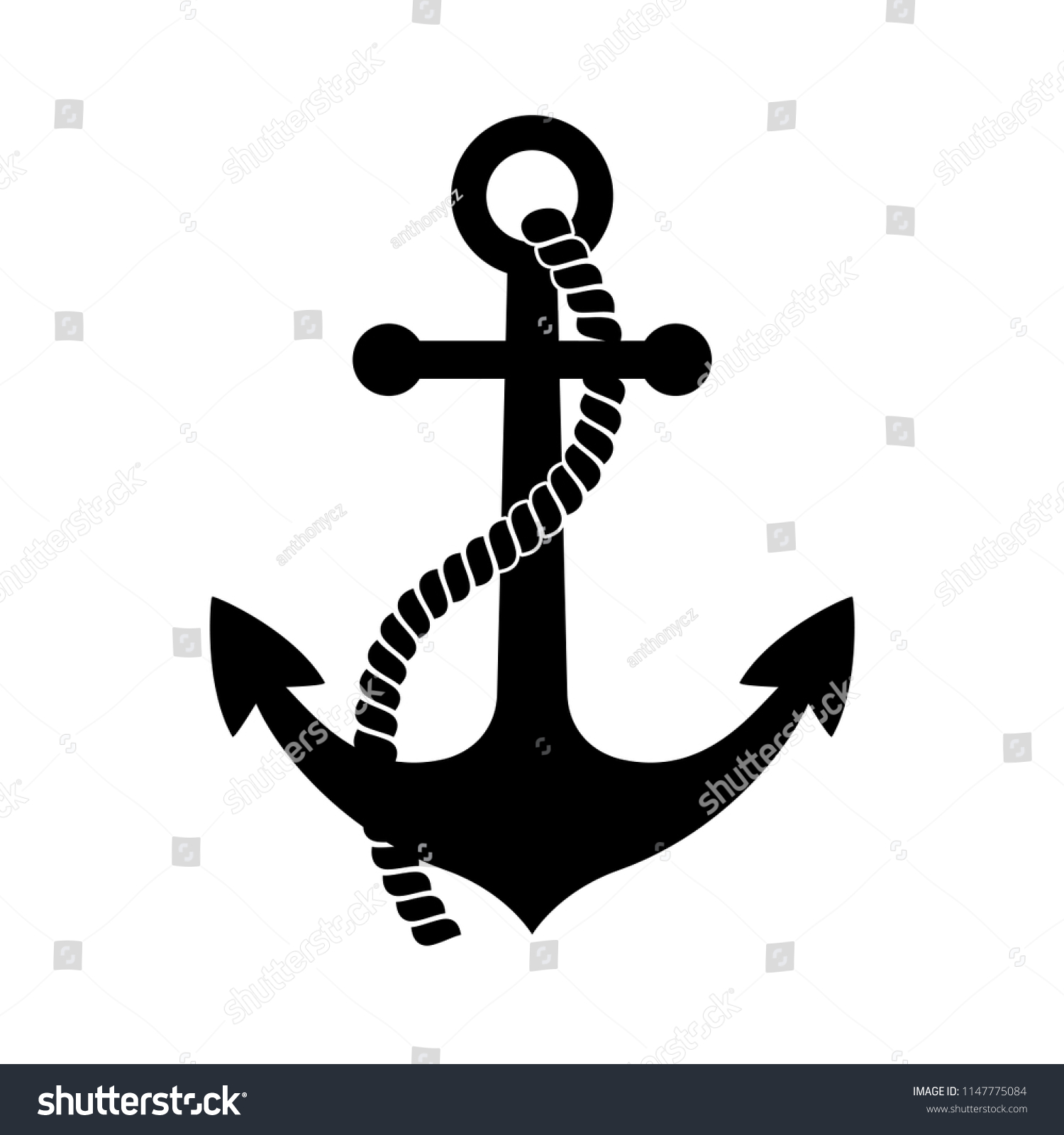 Black Anchor Icon On White Background Stock Vector (Royalty Free ...