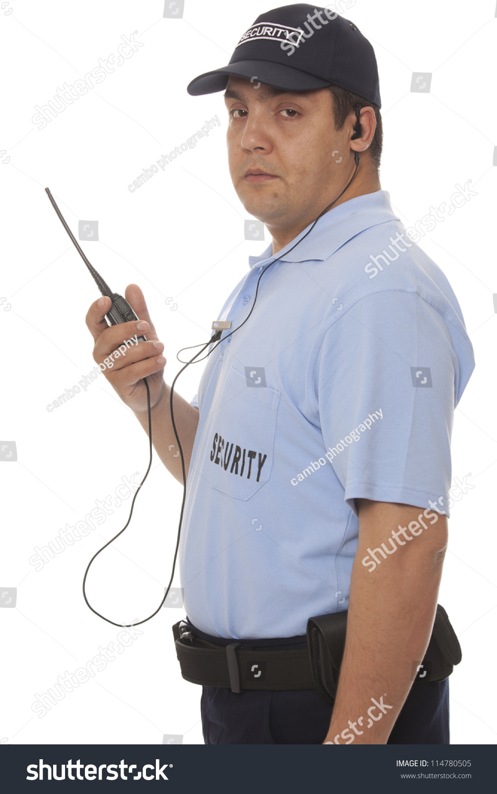 Security Guard Hand Holding Cb Walkietalkie Stock Photo 114780505 ...