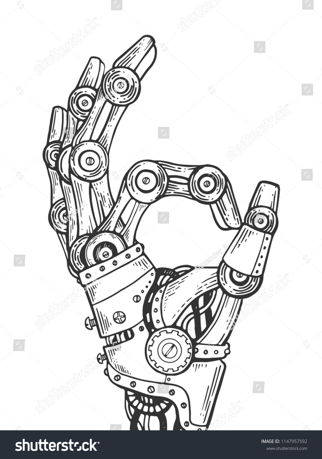 Mechanical Human Robot Hand Engraving Vector Stock Vector (Royalty Free ...