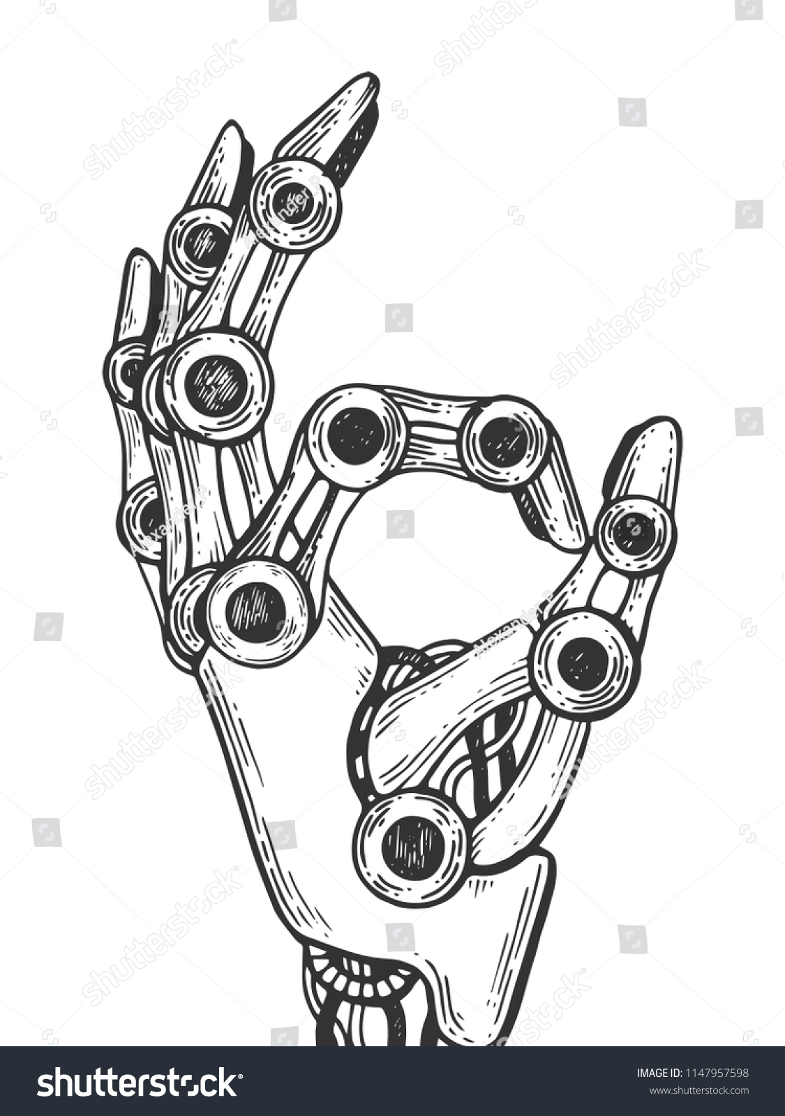 Mechanical Human Robot Hand Engraving Vector Stock Vector (Royalty Free ...