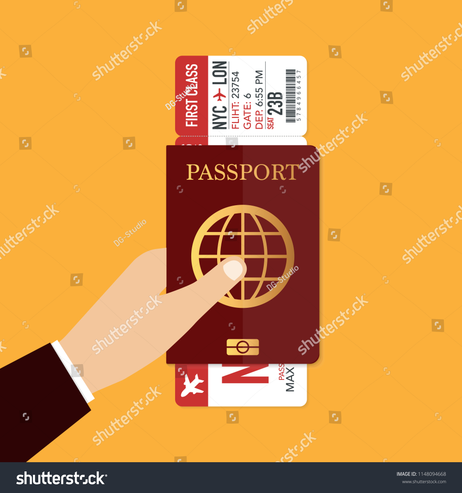 Passport Airplane Ticket Travel Concept Background Stock Vector