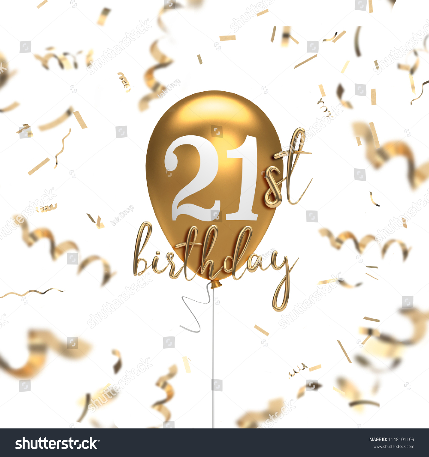 Happy 21st Birthday Gold Balloon Greeting Stock Illustration 1148101109 ...