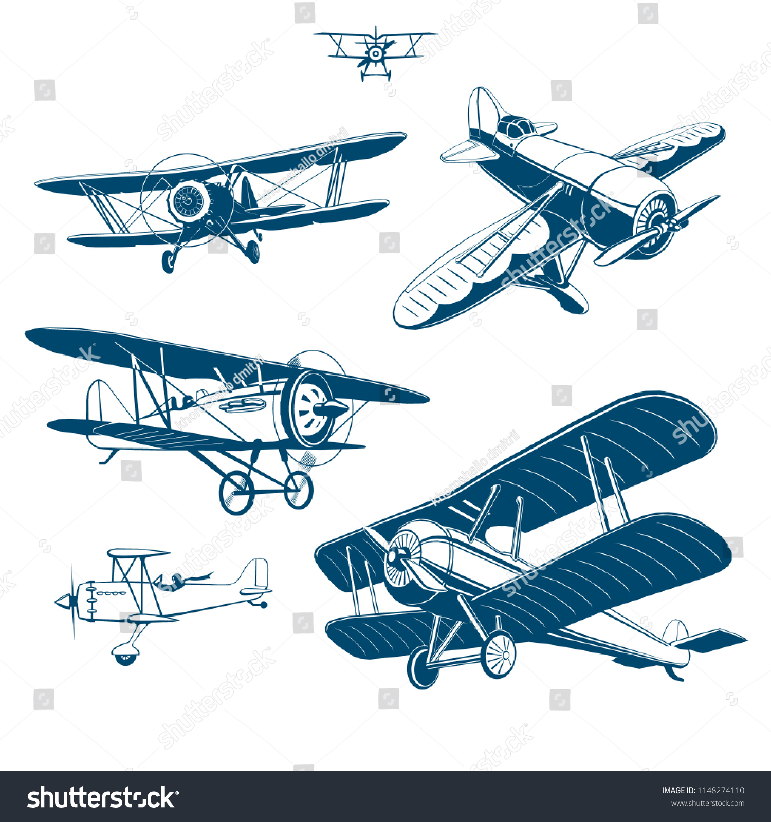 Retro Airplane Vector Graphic Drawing Set Stock Vector (Royalty Free ...