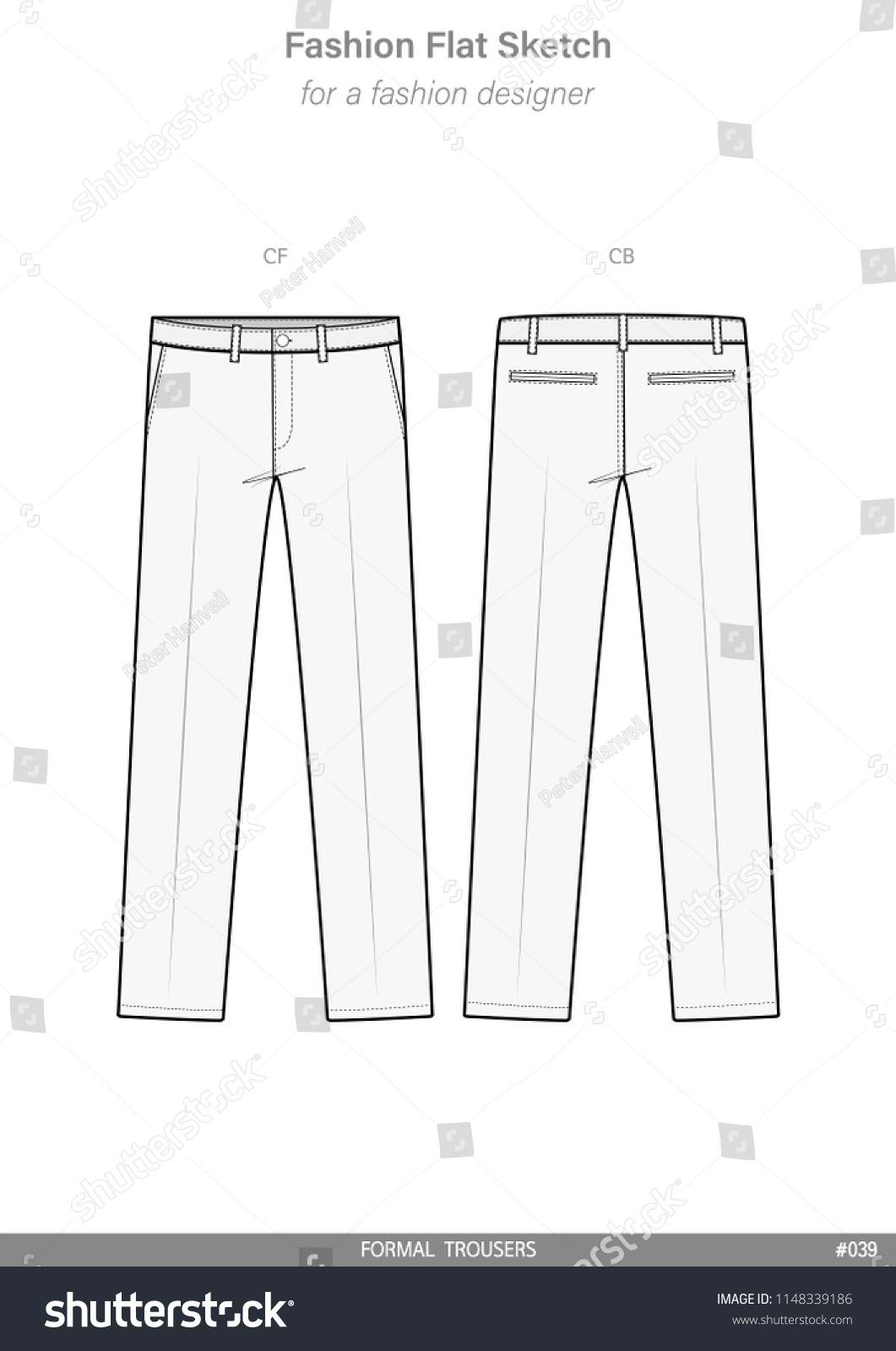 Pants Formal Trousers Fashion Flat Sketches Stock Vector (Royalty Free ...