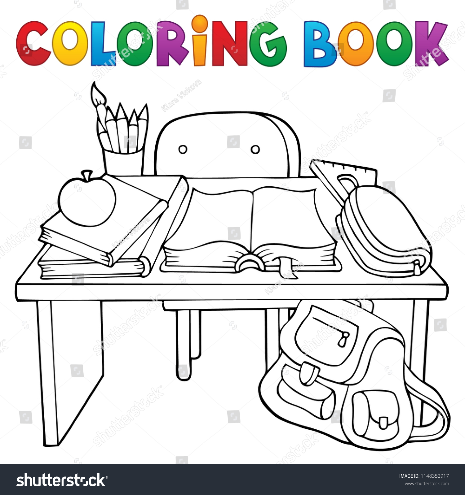 Раскраска книга на столе