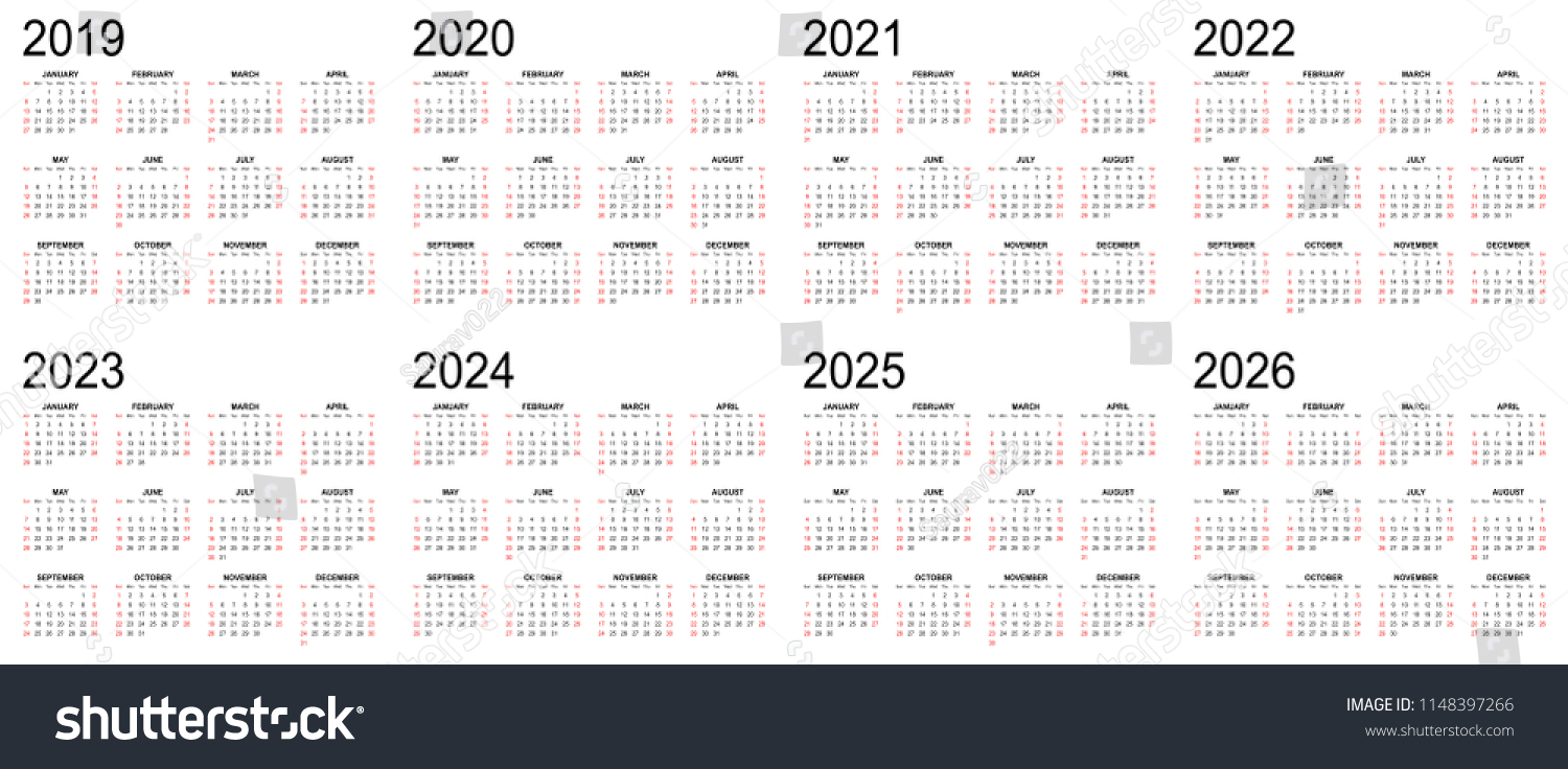 Eight Year Calendar 2019 2020 2021 Stock Vector (Royalty Free ...