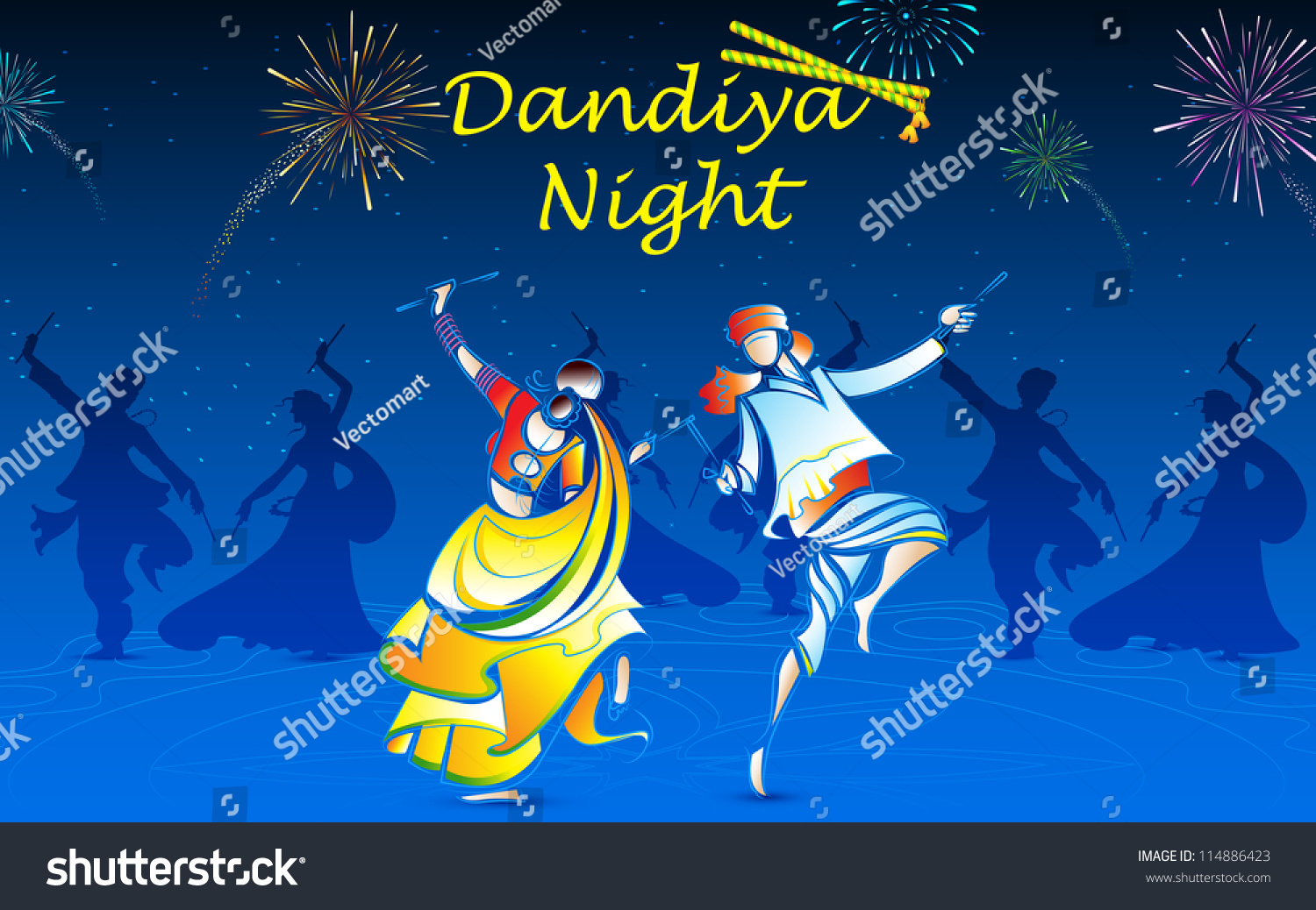 Illustration People Playing Dandiya Navratri Stock Vector (Royalty Free