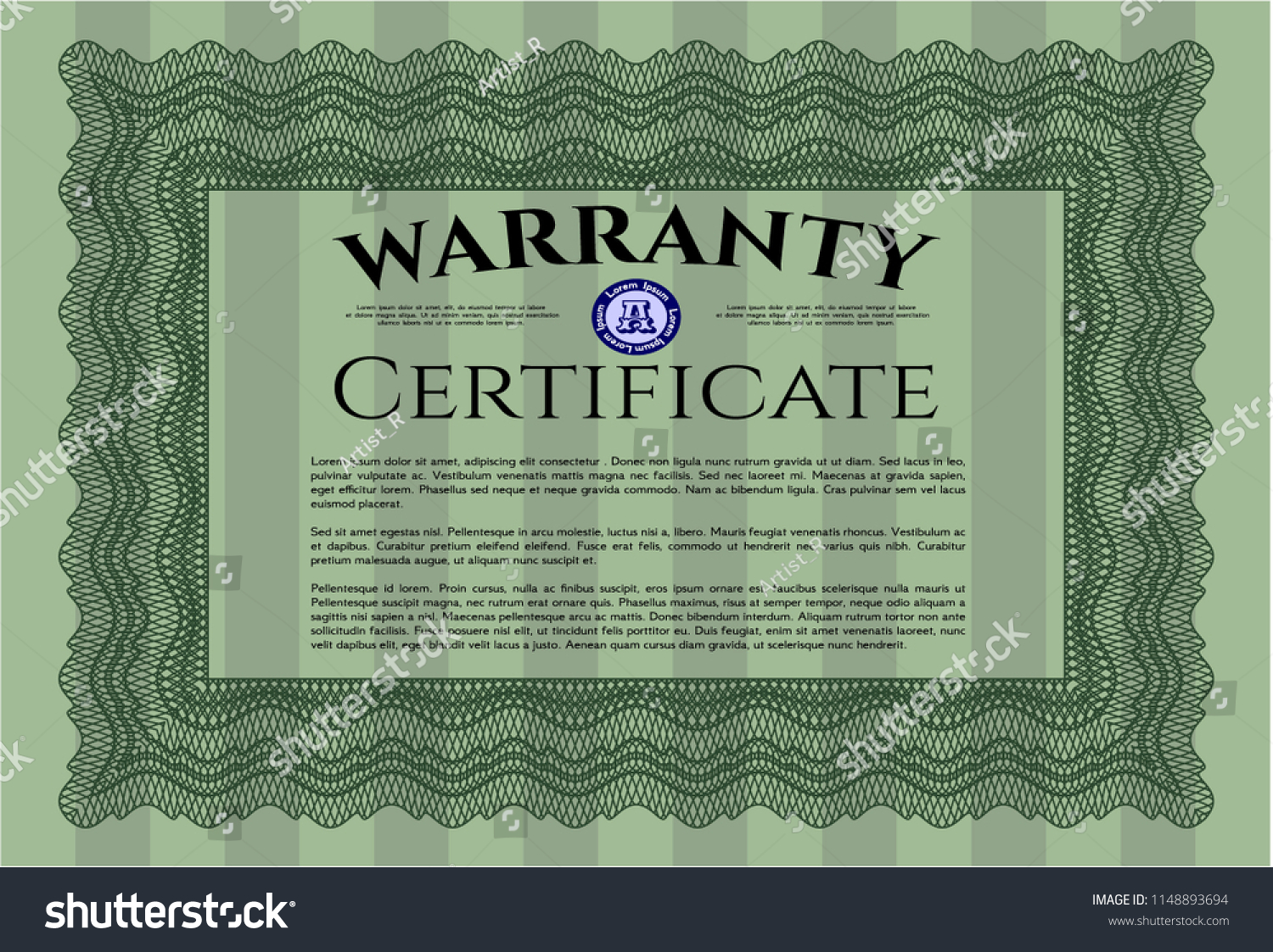 Green Retro Warranty Template Linear Background Stock Vector (Royalty ...