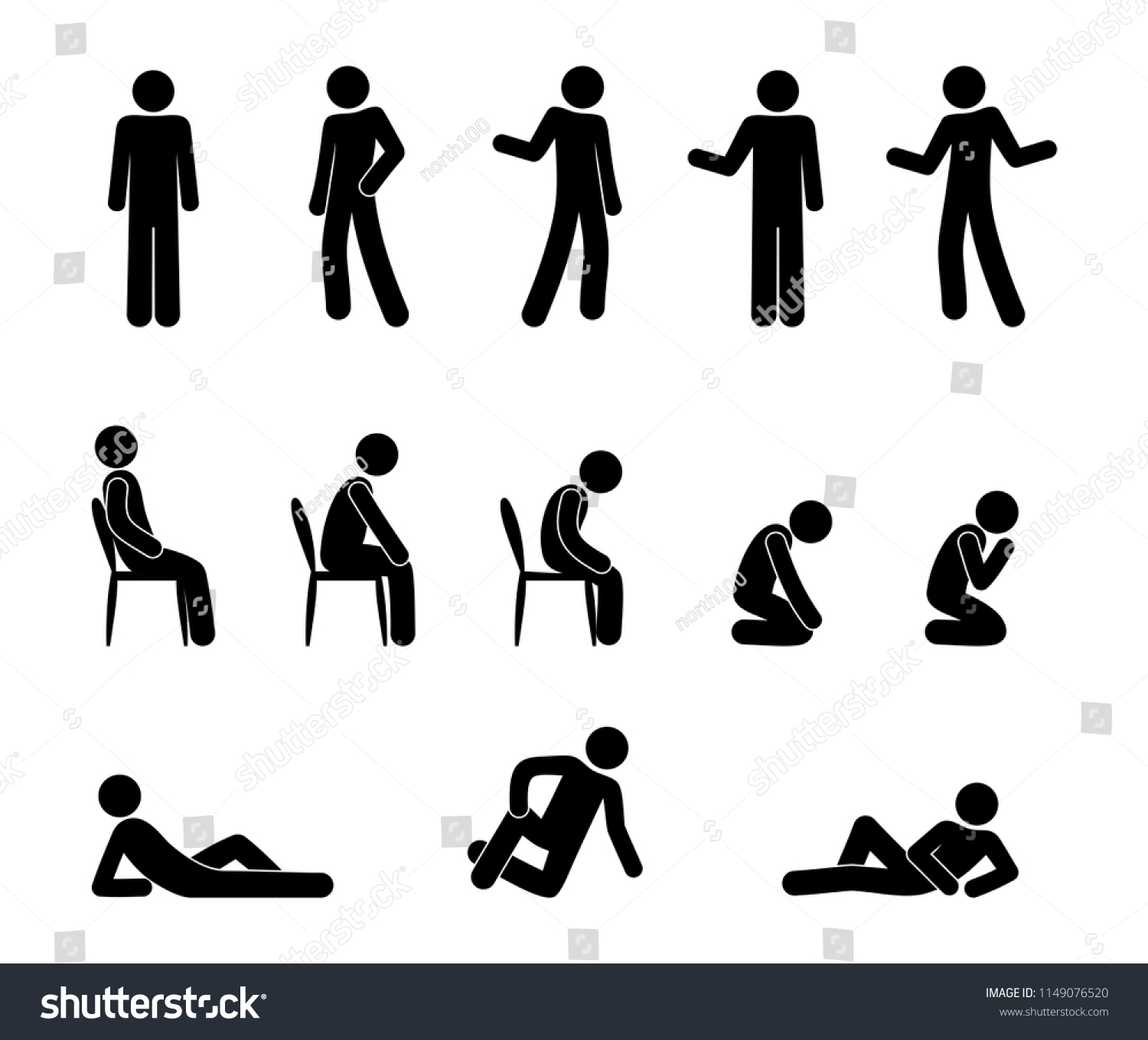Man Sits Stands Lies Stick Figure Stock Vector (Royalty Free ...