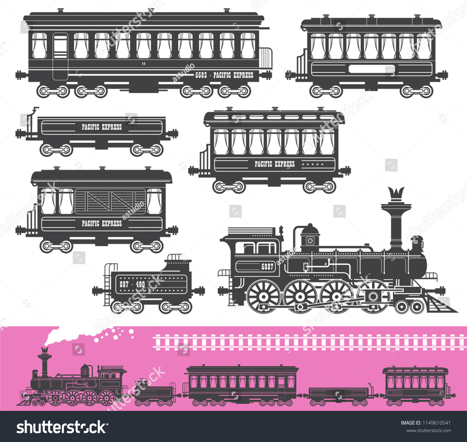 Vintage Retro Train Set Locomotive Railroad Stock Vector (Royalty Free)  1149610541 | Shutterstock