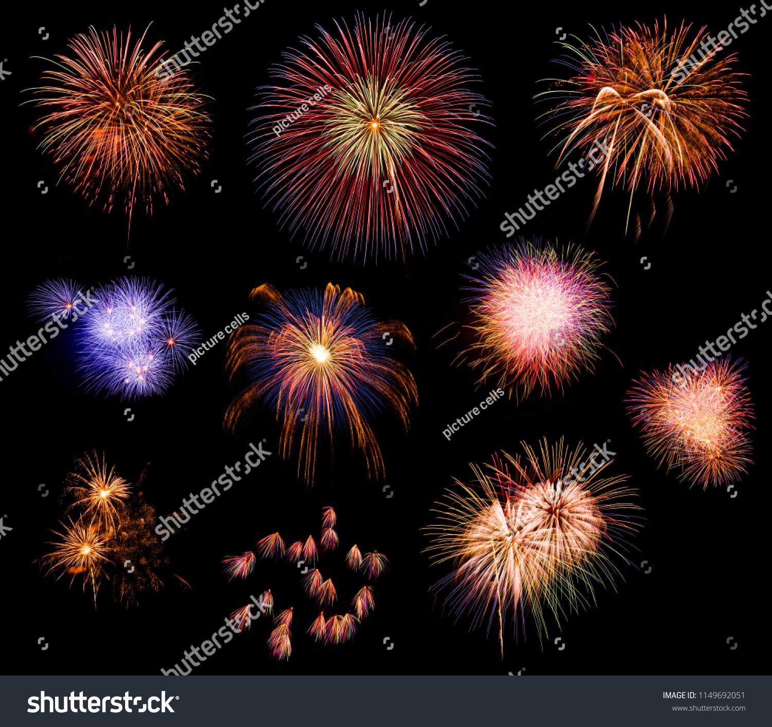 Collection Various Explosive Fireworks Stock Photo 1149692051 ...