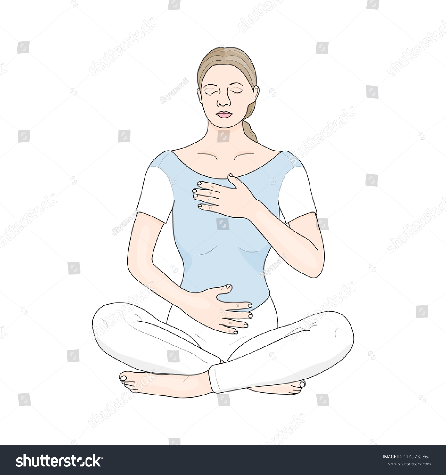 Abdominal Breathing Breath Awareness Exercise Vector Stock Vector ...