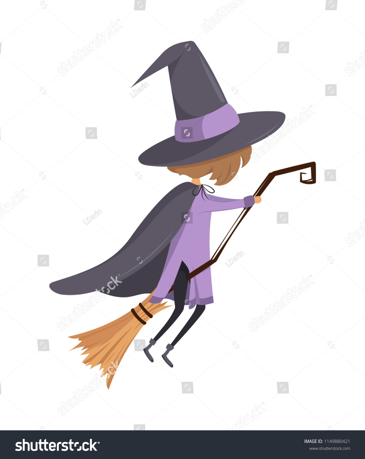 Vector Little Witch Flies On Broom Stock Vector Royalty Free 1149880421 Shutterstock 8006