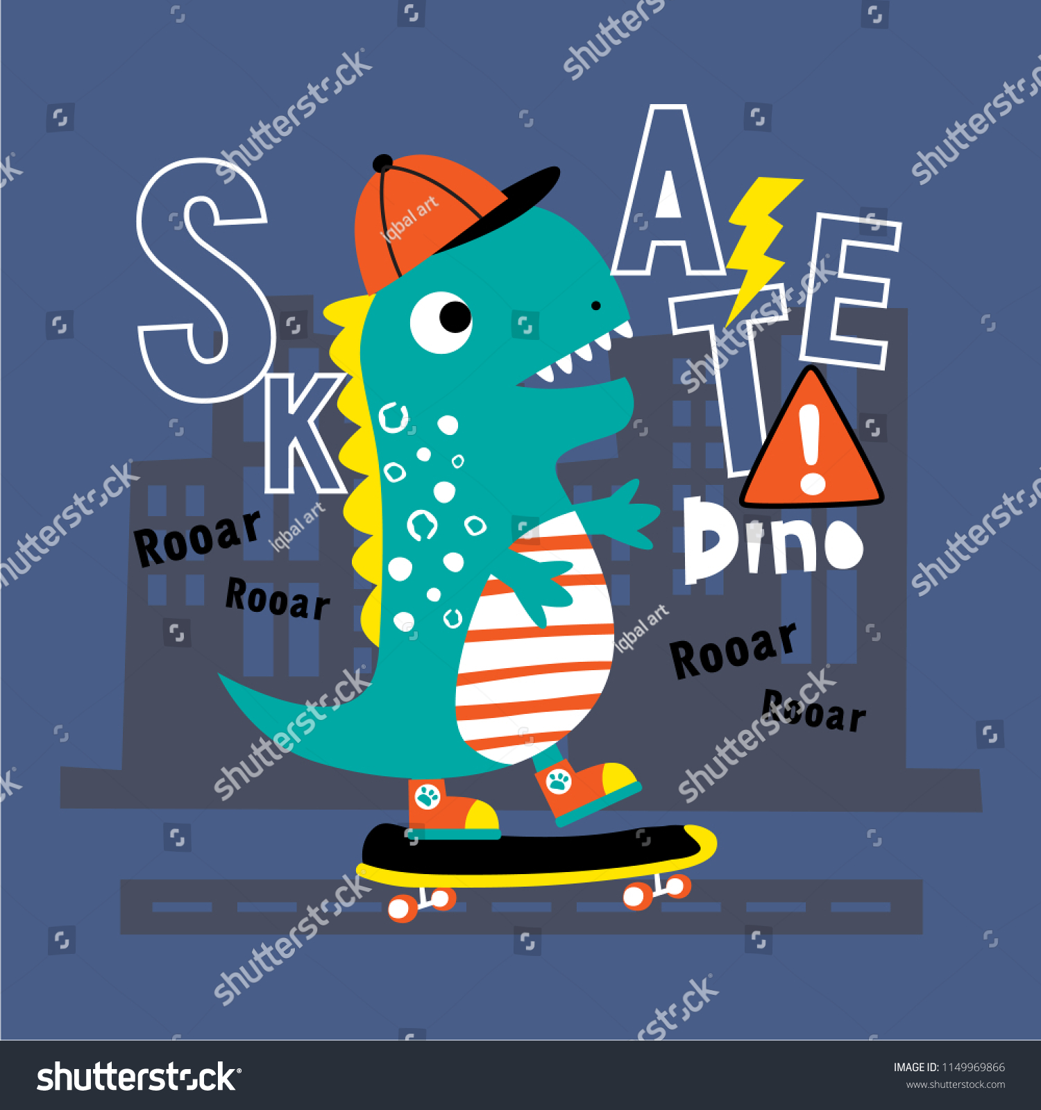 Dinosaur Playing Skateboard Funny Cartoonvector Illustration Stock ...