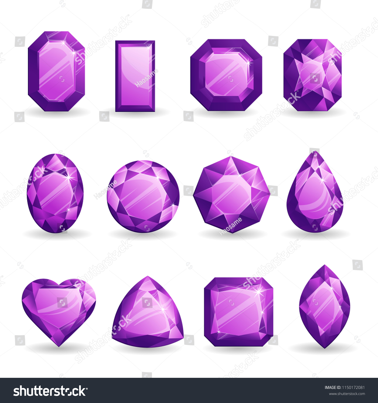 Set Realistic Purple Gemstones Amethyst Different Stock Vector (Royalty ...