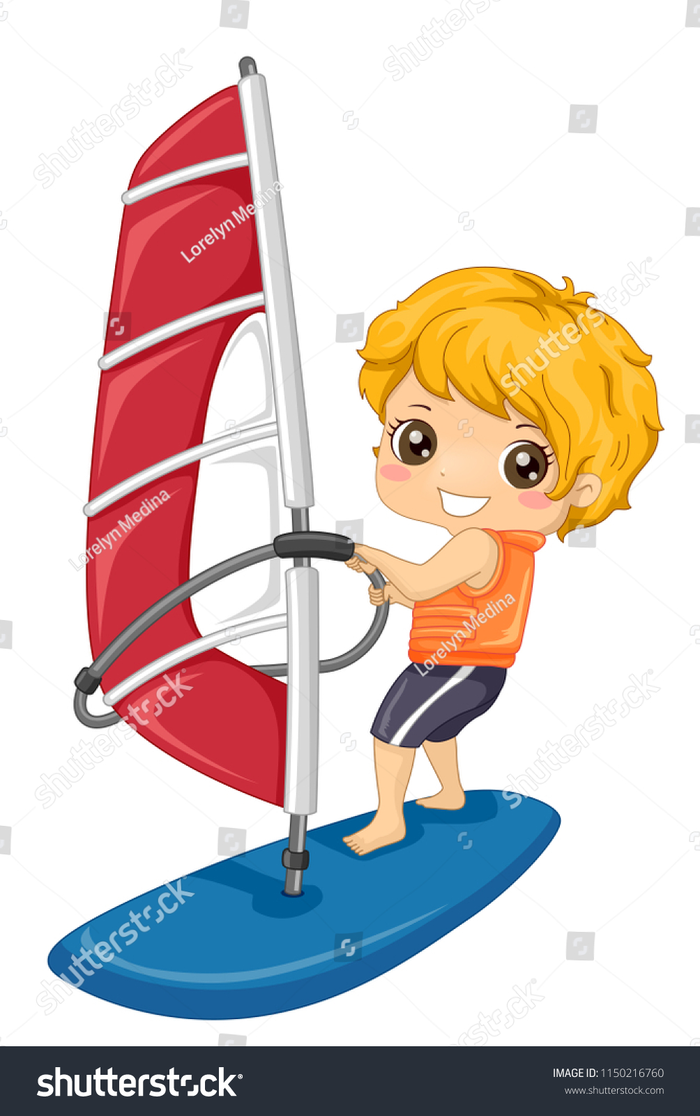 Illustration Kid Boy On Board Wind Stock Vector (Royalty Free ...