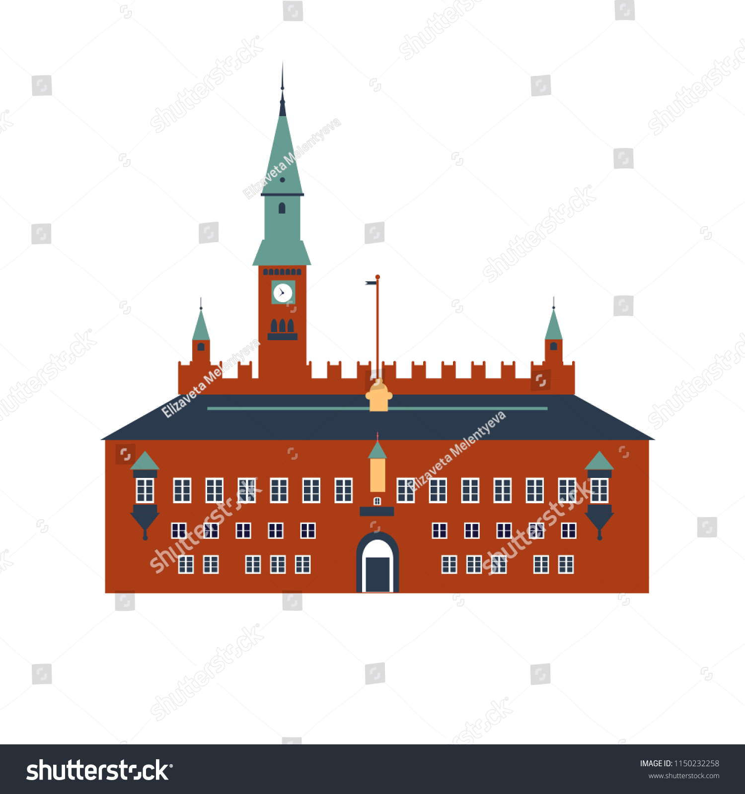 Landmark Denmark Copenhagen City Hall Cartoon Stock Vector (Royalty ...