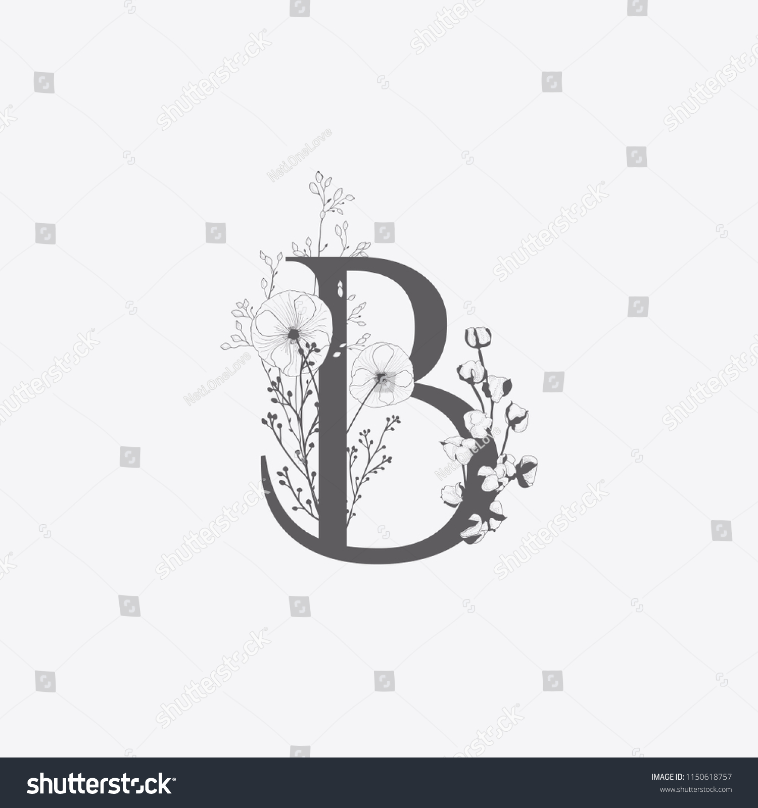 Vector Hand Drawn Floral B Monogram Stock Vector (Royalty Free ...