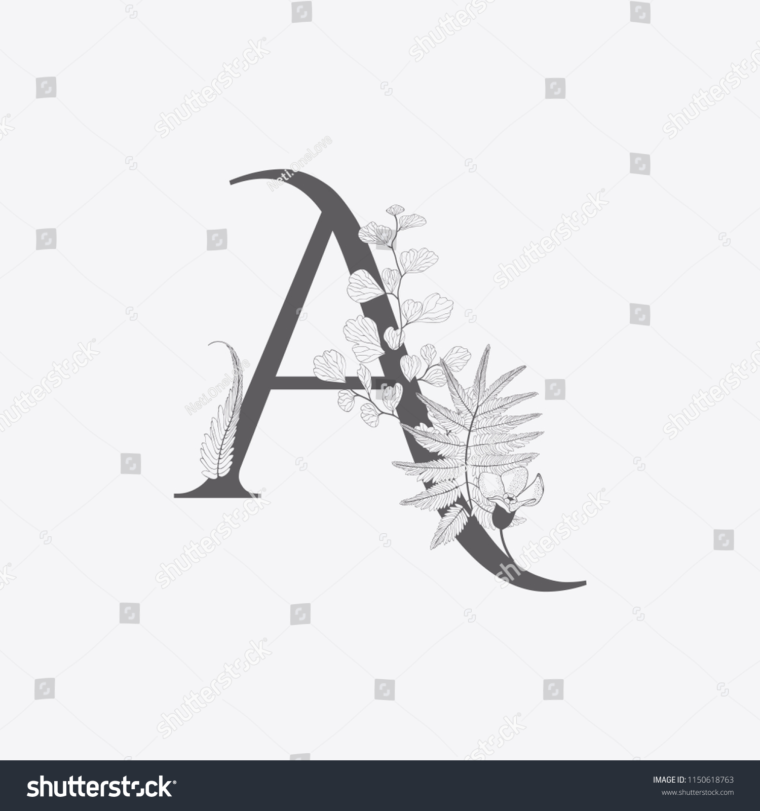 Vector Hand Drawn Floral Monogram Logo Stock Vector (Royalty Free ...