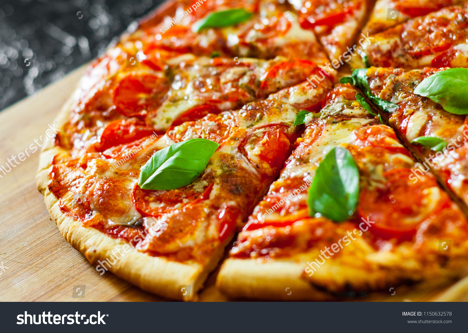 Sliced Pizza Mozzarella Cheese Tomatoes Pepper Stock Photo 1150632578 ...