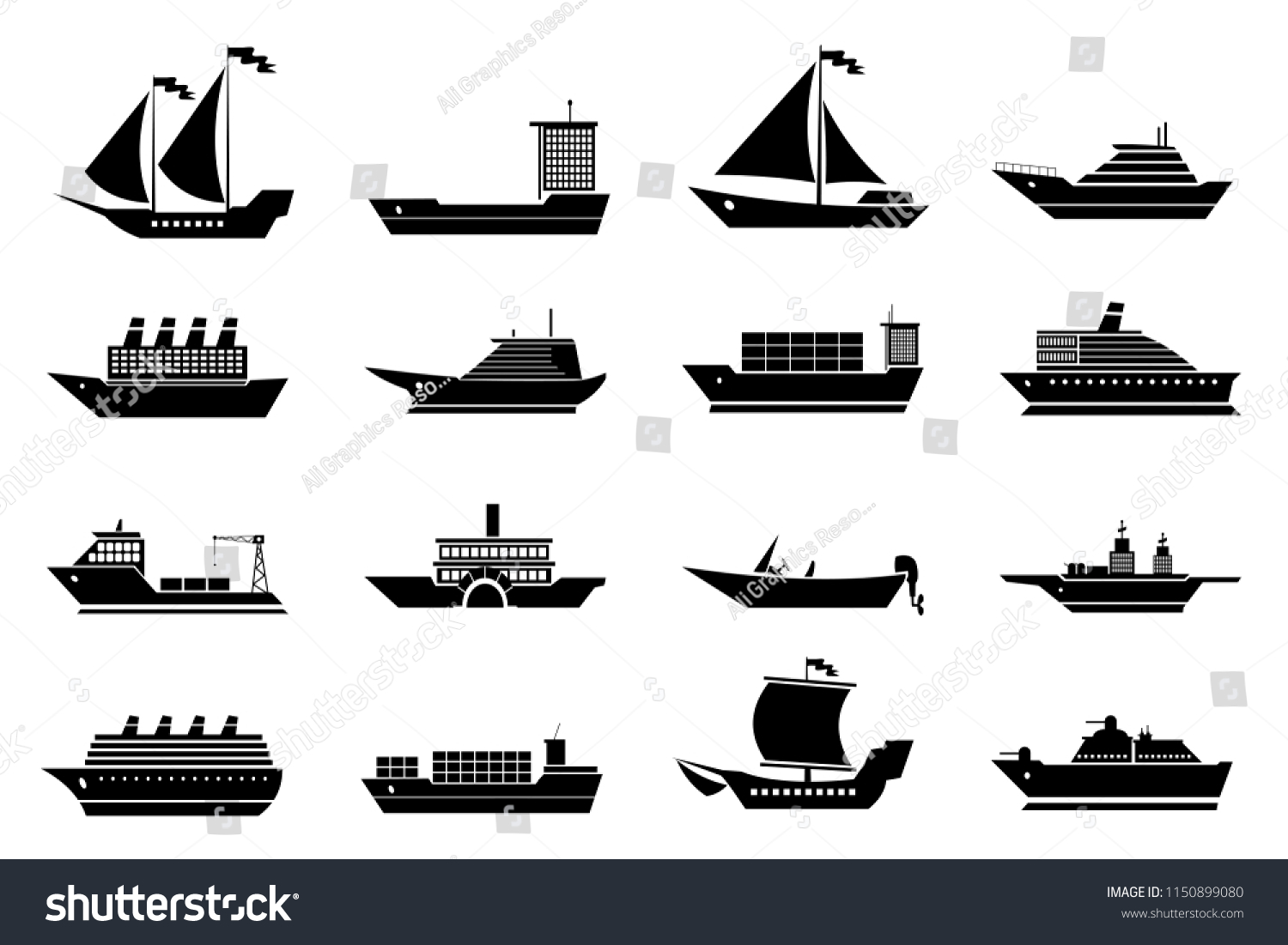 Boat Ship Icons Collection Stock Vector (royalty Free) 1150899080 