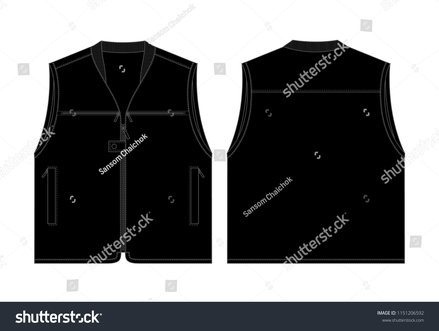 Black Vest Multiple Pockets Vector Templatefront Stock Vector (Royalty ...