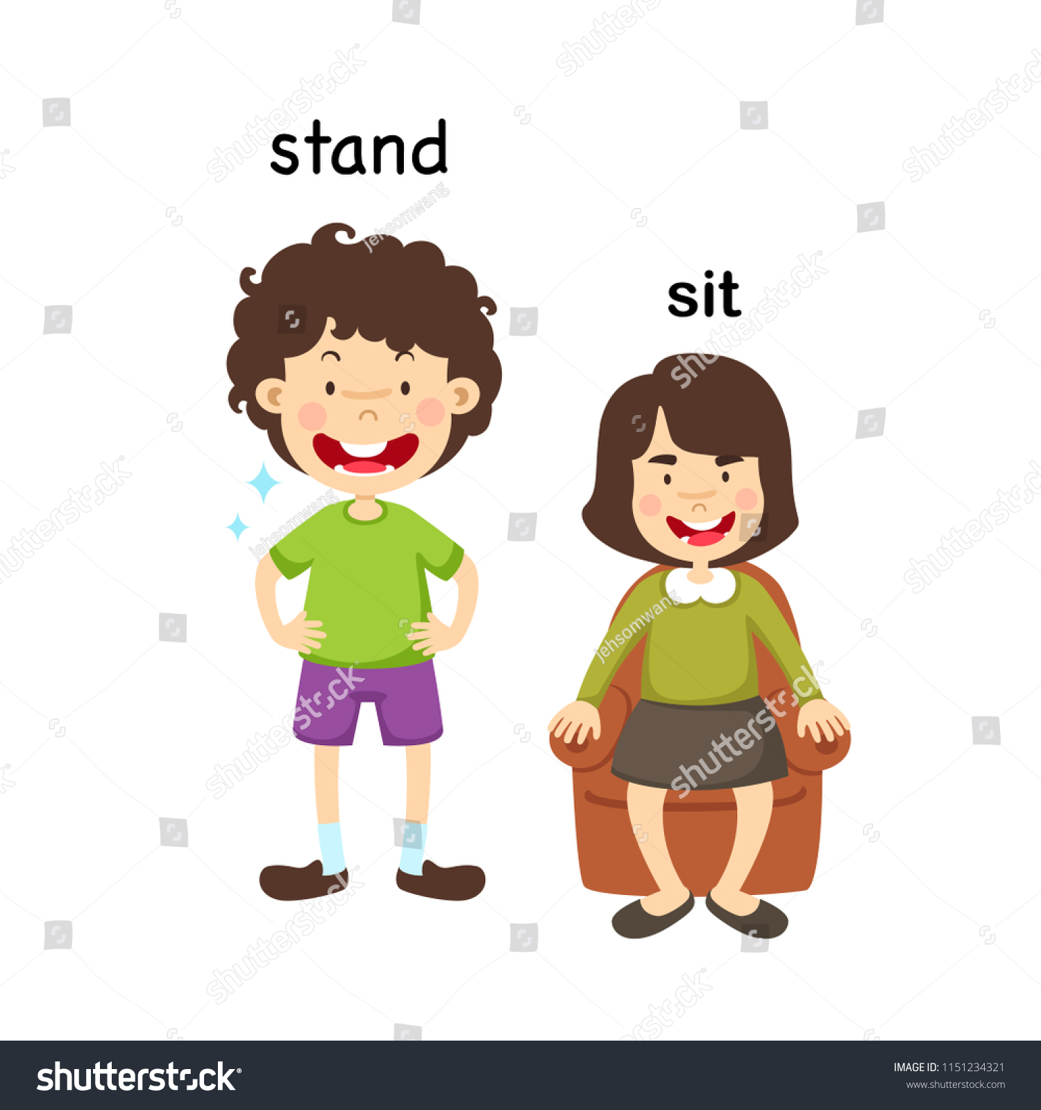 Opposite Stand Sit Vector Illustration Stock Vector (Royalty Free ...