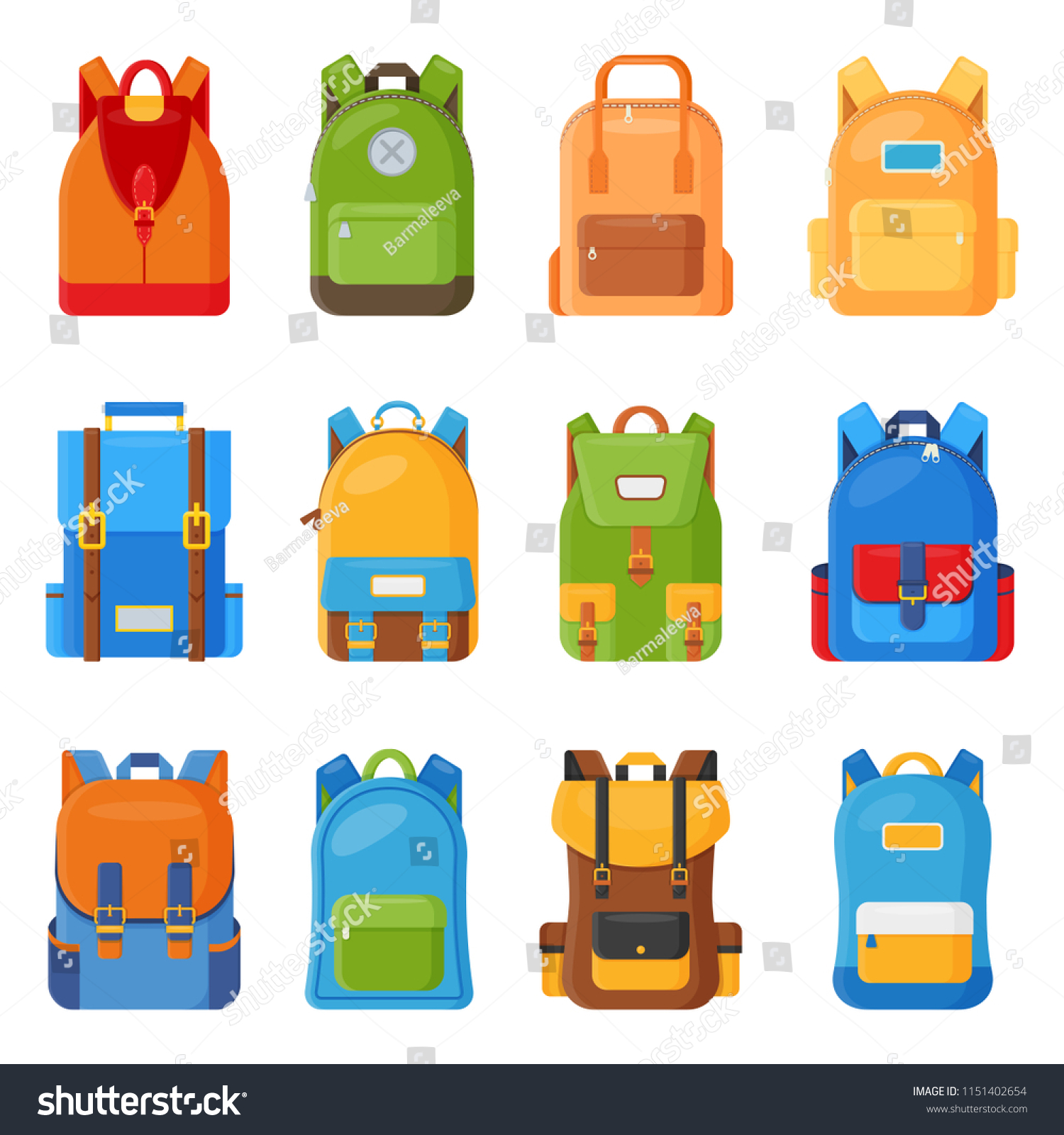 Set Twelve Colored School Vector Backpacks Stock Vector (Royalty Free ...