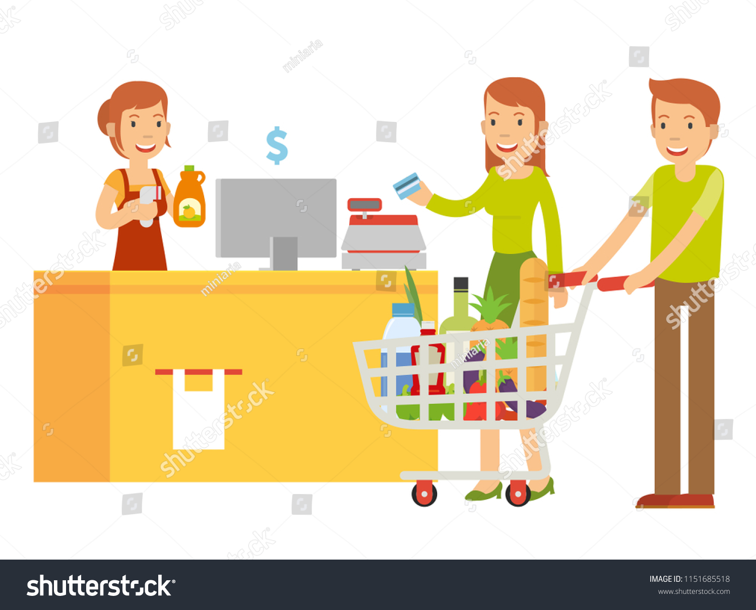 Vector Illustration Husband His Wife Cashier Stock Vector (Royalty Free ...